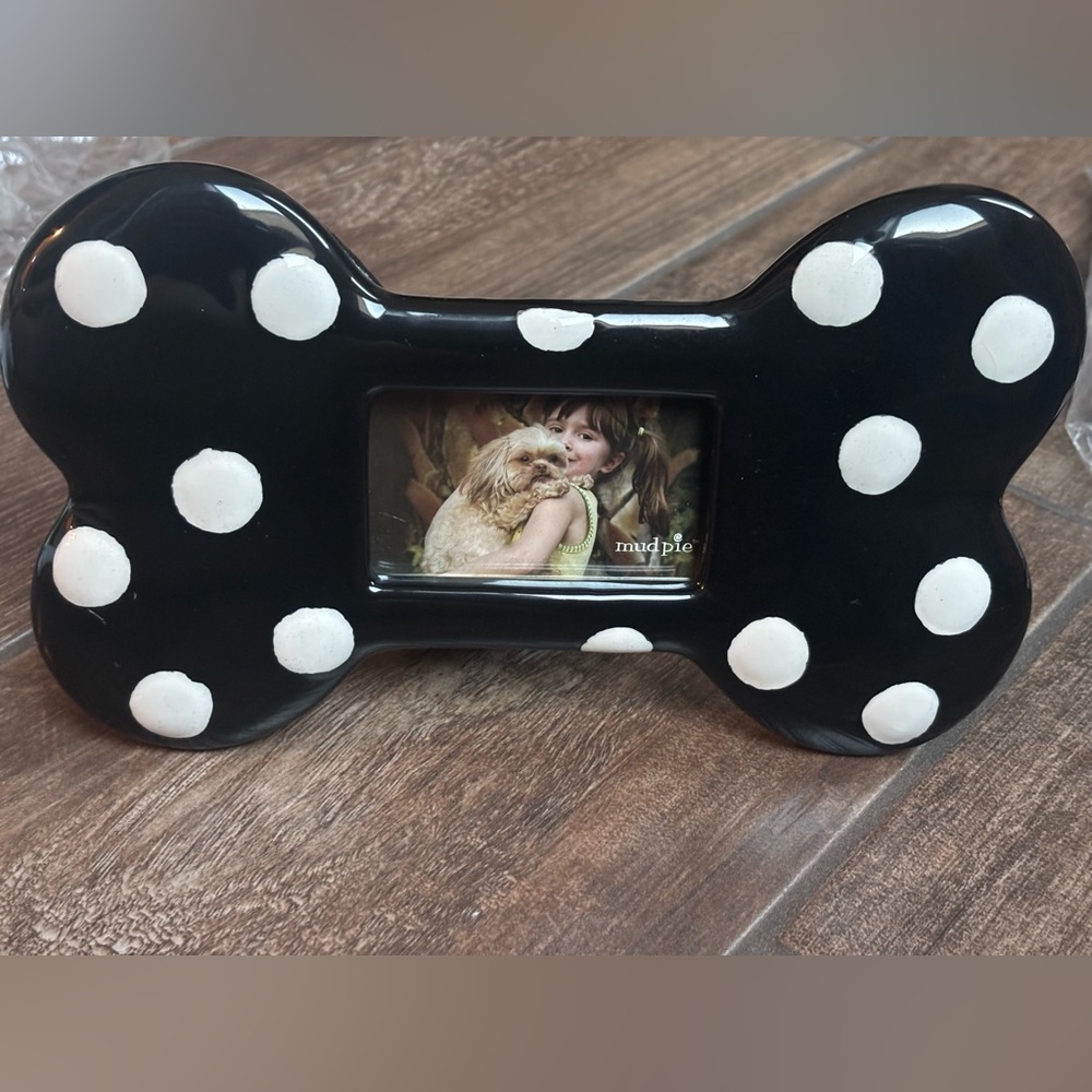 Mud Pie Black and White Polka Dog Bone Dot Frame